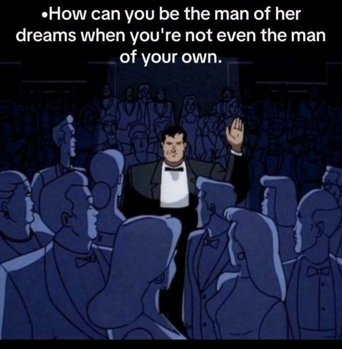 An illustration of a man with a raised hand in a crowd, embodying strength and being the man of your own dreams.