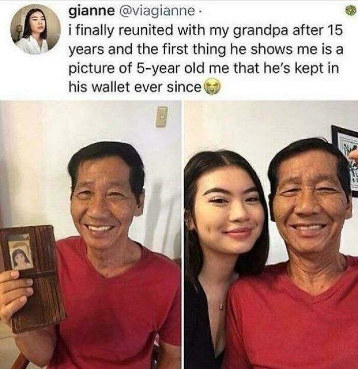 A grandfather showing strength by keeping a picture of his granddaughter in his wallet for 15 years.