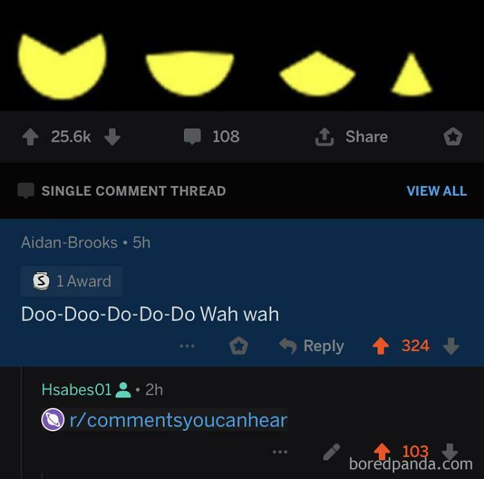 A Reddit screenshot showing an upvoted comment, 'Doo-Doo-Do-Do-Do Wah wah,' exemplifying comments you can hear.