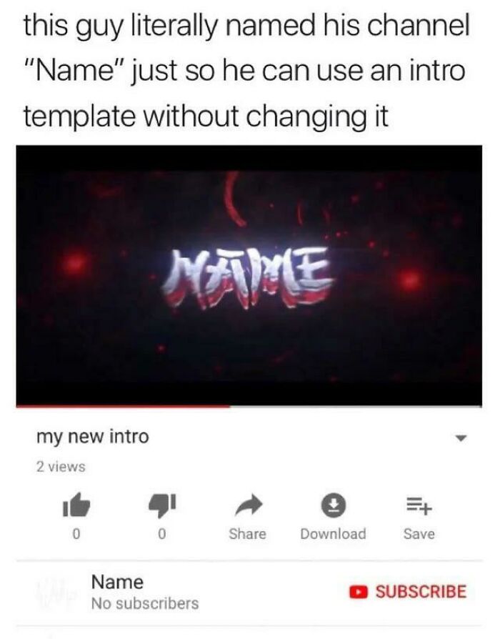 A Mad Lad's YouTube channel intro with the word 'NAME' displayed prominently, showing he took a rule as a personal challenge.