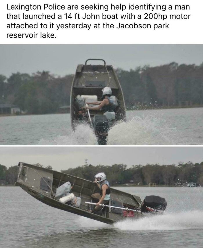 A mad lad launching a 14 ft John boat with a 200hp motor, causing it to dramatically lift out of the water.