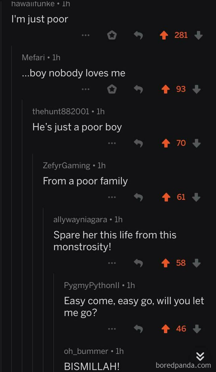 A screenshot of Reddit comments you can hear, with users quoting Bohemian Rhapsody lyrics.
