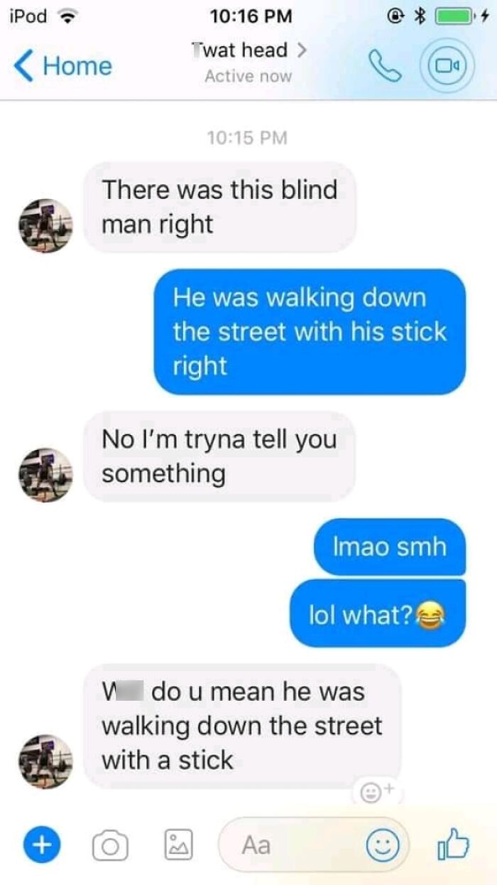A screenshot of a text conversation with funny comments you can hear.