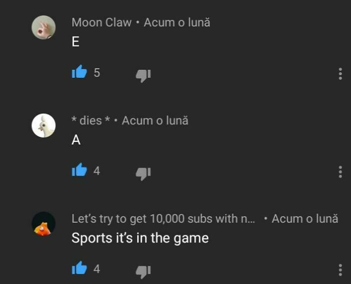 A screenshot of YouTube comments, including a funny comment you can hear: Sports its in the game.