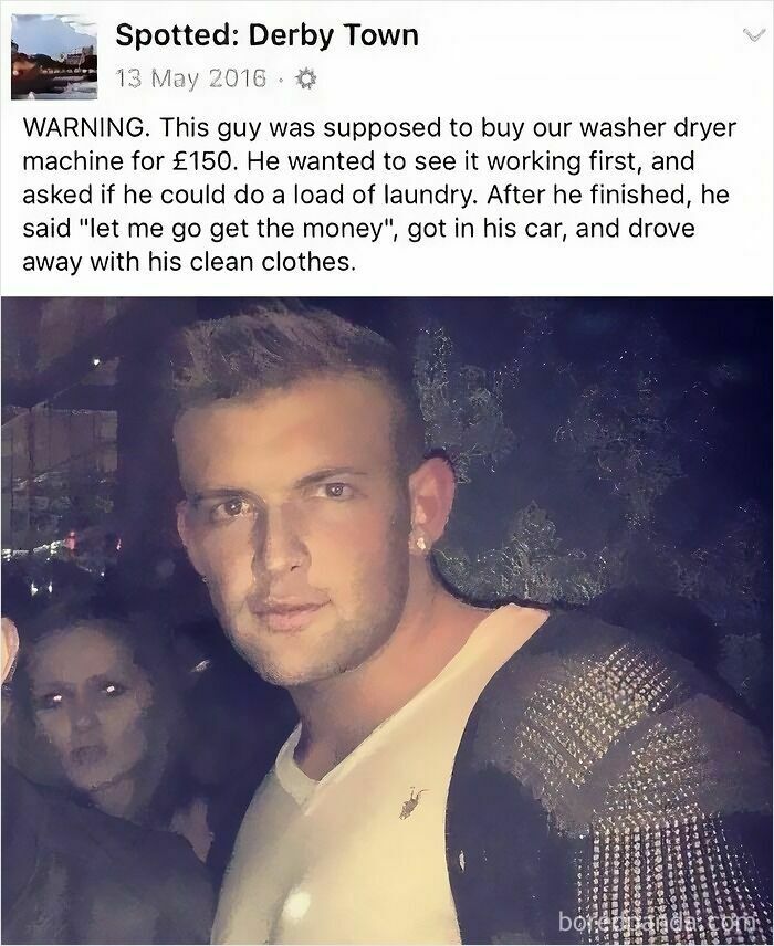 A Mad Lad who took a challenge, doing laundry at a seller's house and driving off without paying.