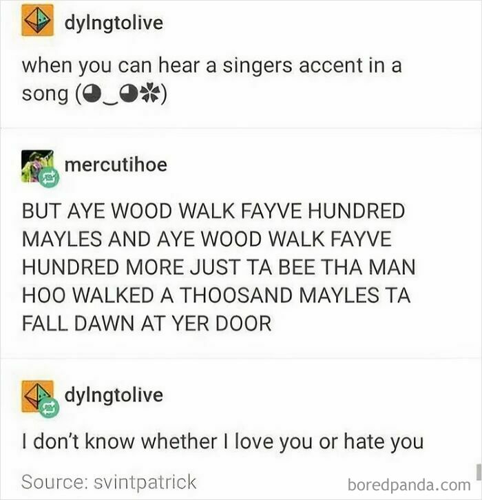 A Tumblr post showcasing comments you can hear from a song with a strong accent.