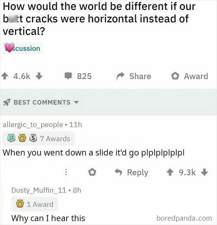 A screenshot of a Reddit thread discussing horizontal b**t cracks, with comments you can hear.