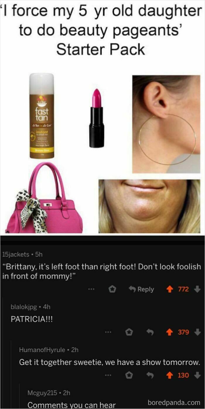 Screenshot of comments you can hear from a beauty pageant starter pack, with encouraging words for Brittany.