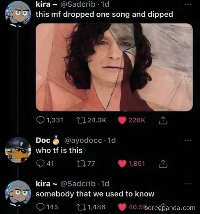 A Twitter thread featuring a meme about Gotye and his song, inspiring comments you can hear.