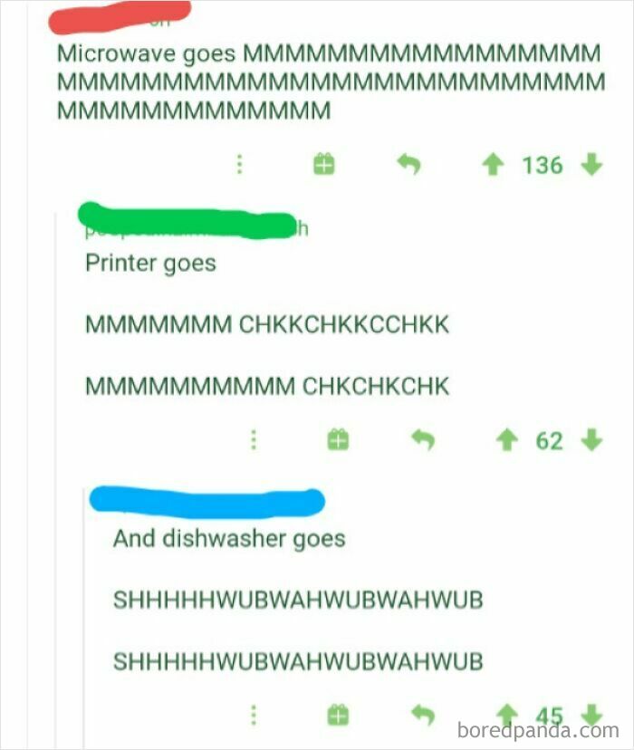 Screenshot of online comments you can hear, with sounds like microwave, printer, and dishwasher.