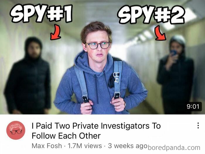 A Mad Lad in a YouTube thumbnail, paying two private investigators to follow each other.