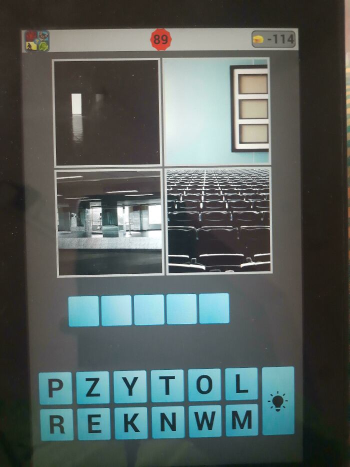 A mobile game with four images forming a word, a visual brain puzzle.