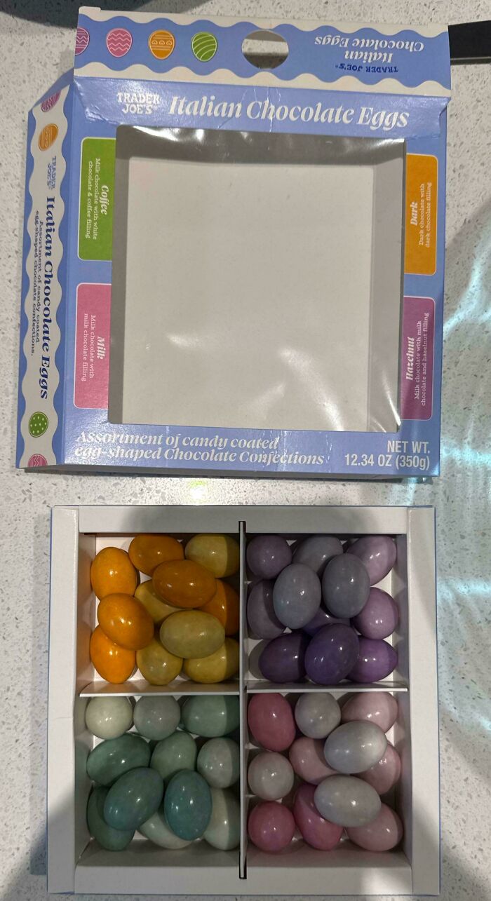 An open box of colorful Italian Chocolate Eggs, an example of brain puzzles as a sweet treat.