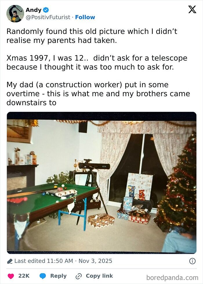 A thoughtful father surprises his children with a telescope and presents on Christmas morning, showcasing amazing parents.