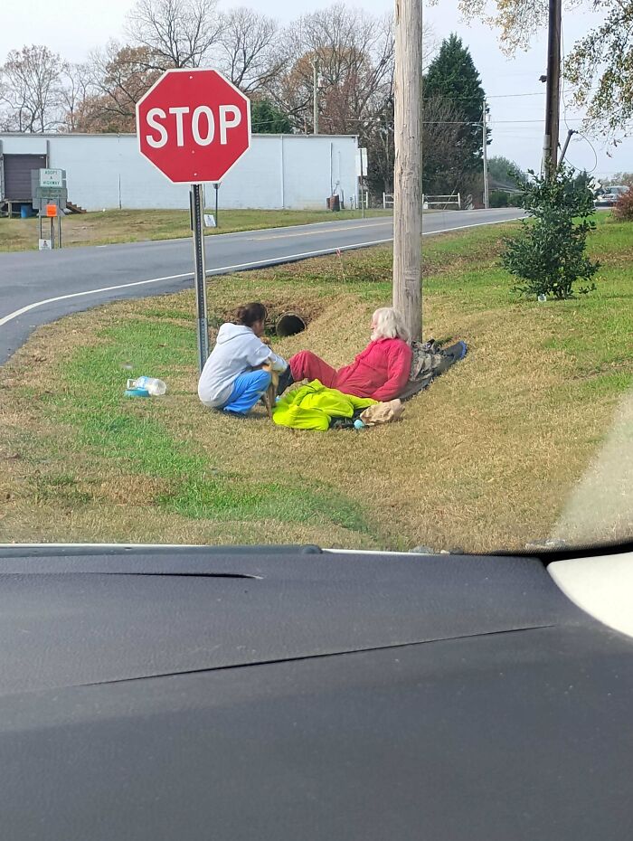 My Mother, On The Brink Of Homelessness Herself, Stopping To Care For Homeless Man And His Dog