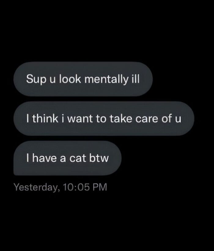 Hilarious text exchanges showing a blunt and unfiltered conversation with unusual pickup lines.