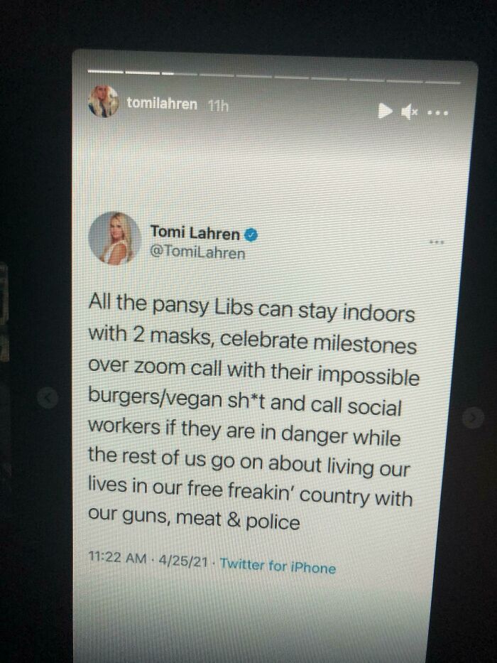 A tweet from Tomi Lahren expressing opinions about others, reflecting toxic masculinity.