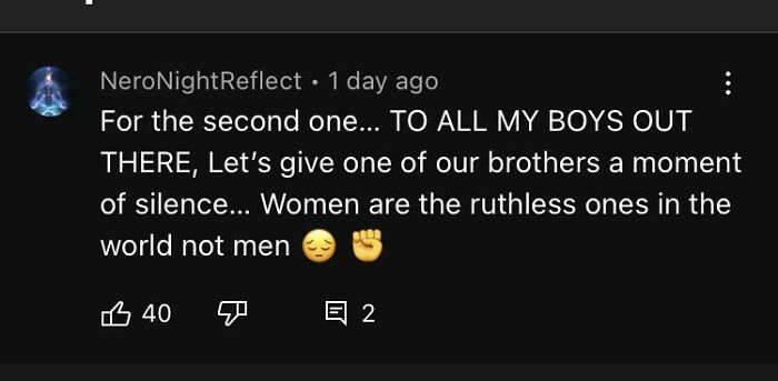 A YouTube comment about fragile masculinity, asserting women are ruthless, not men, followed by emojis.