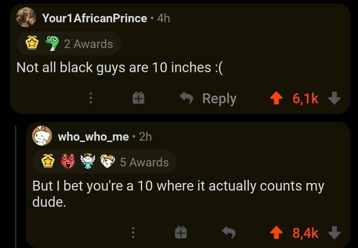 Two Reddit comments discussing male anatomy and value, illustrating themes of masculinity and shamed online men.