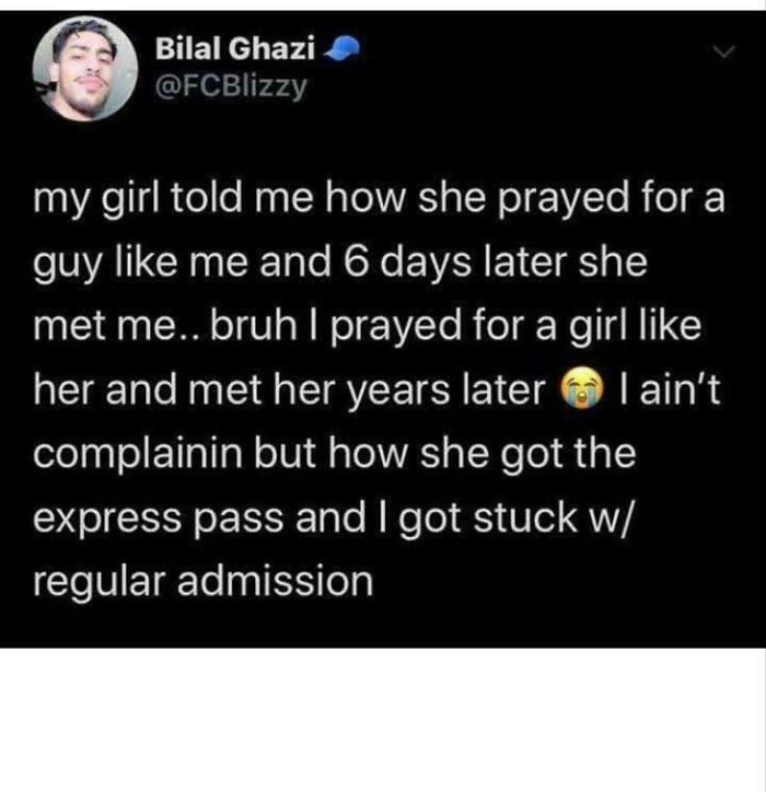 A tweet about a man and woman praying for each other, detailing sweet posts about finding love.