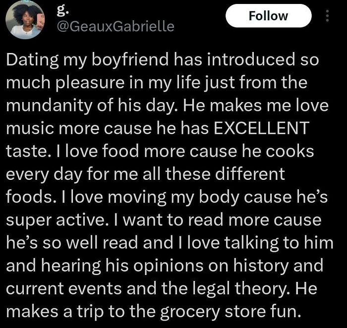 A Twitter post from an online community sharing sweet posts about love and pleasure from mundane daily activities.
