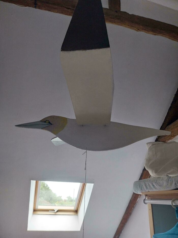 Creepy design fail: a hanging bird mobile in an attic, making people feel uncomfortable.
