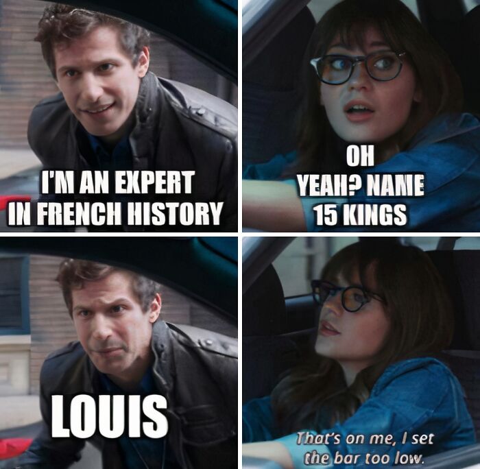 Funny silly memes comic about French history expert naming King Louis