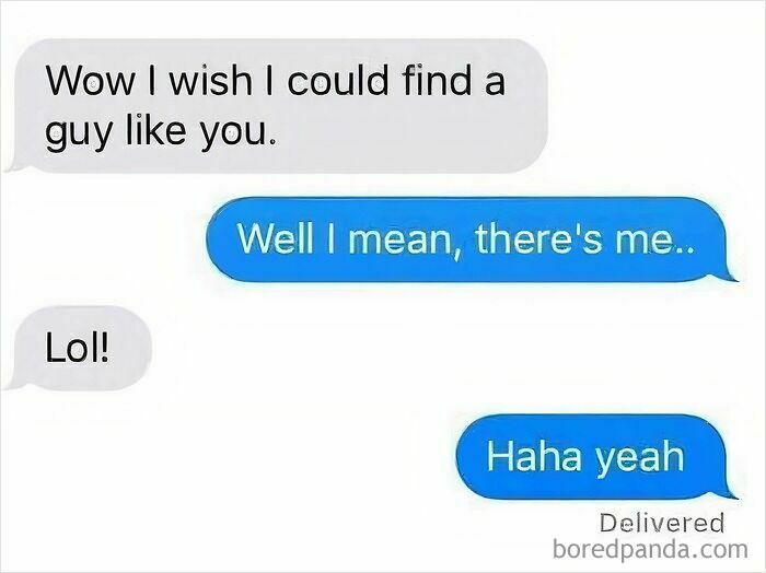 A cringy text exchange where someone tries to shoot their shot and gets rejected, incredibly sad.