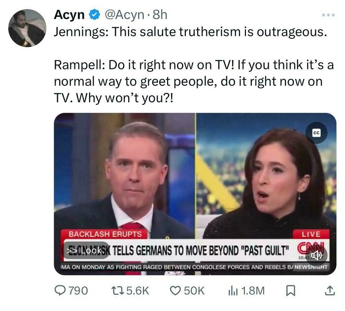 A social media post sharing a savage burn about a TV personality and a controversial salute, sparking a debate.