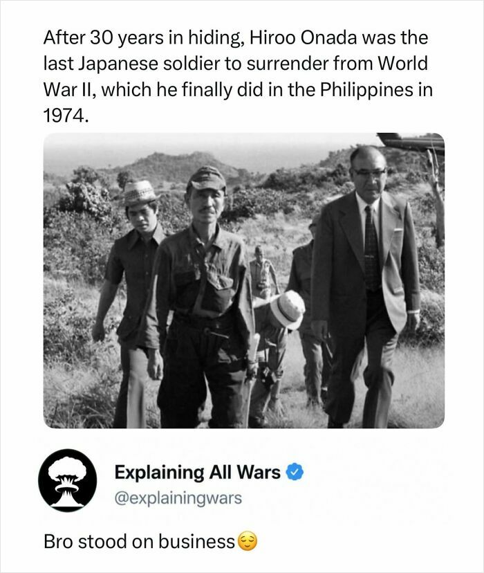 Hiroo Onada, the last Japanese soldier to surrender from World War II, a significant event in the history of wars.