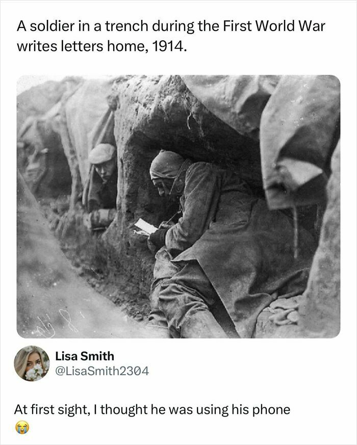 A soldier in a trench during the First World War writes letters home, showcasing history and explaining all wars.