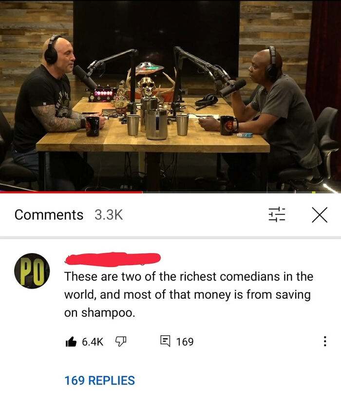 Joe Rogan and a guest in a podcast studio, part of a collection of savage burns on social media.