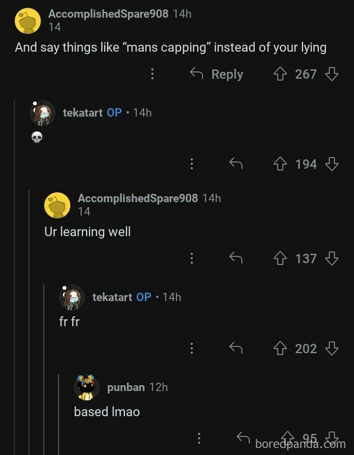 A screenshot showing wholesome Reddit comments about weird and unusual things and mans capping.
