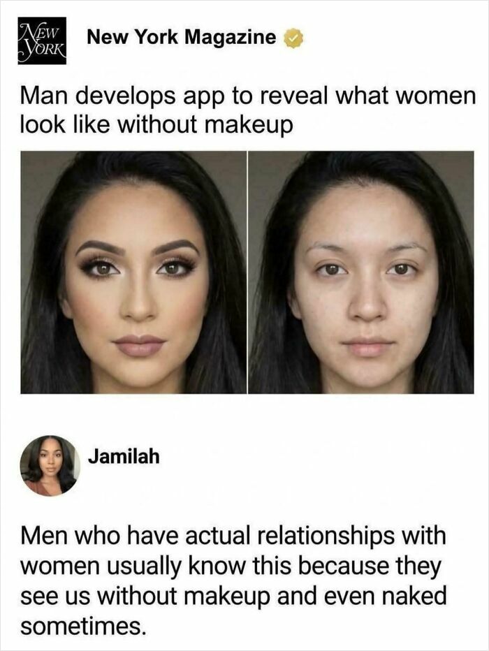 A social media post about hilarious burns, showing a woman with and without makeup, accompanied by a savage comment.