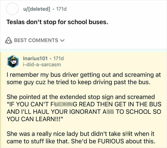 Hilariously savage burn with a bus driver screaming at a driver who tried to pass a school bus.