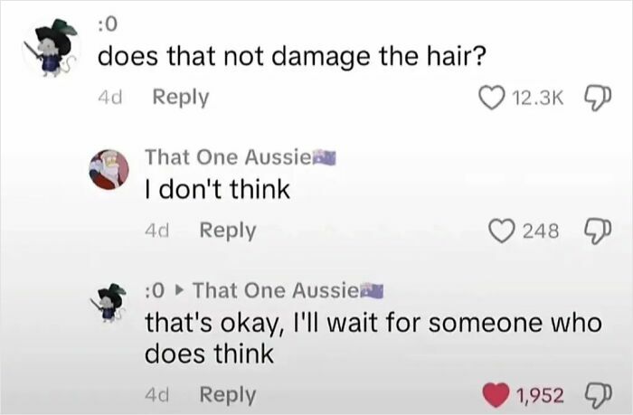 A screenshot of social media comments with a savage burn asking for someone who does think.