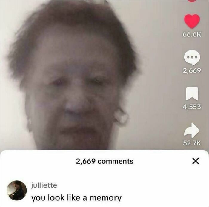 A blurred image with a savage burn comment saying 'you look like a memory,' showcasing hilarious burns.