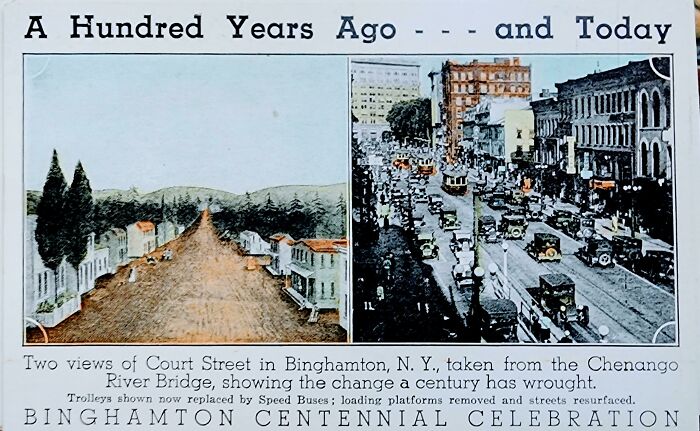 A vintage postcard reveals before-and-after photos of America's Court Street, showcasing a century of change.