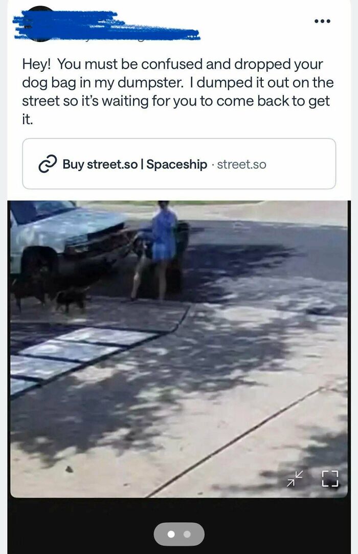 A screenshot from a neighborhood online community about someone dumping a dog bag on the street.