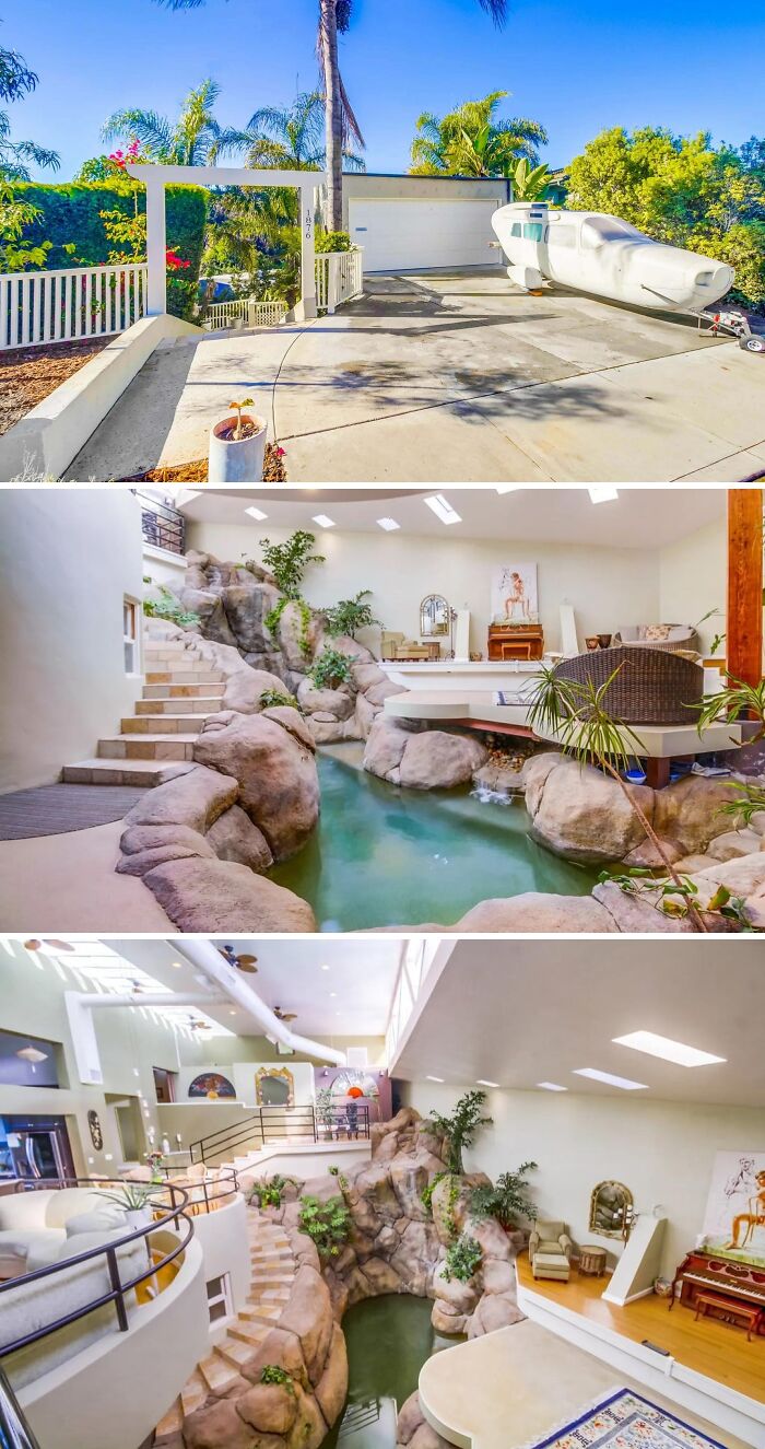 A unique house with a boat, an indoor pond, and open-concept living. This is a truly unusual home.