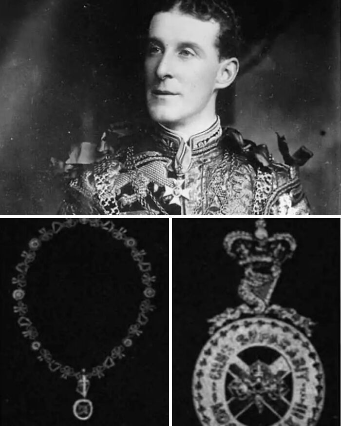 A collage showing a man in formal attire and two intricate historical artifacts, representing valuable lost treasures.