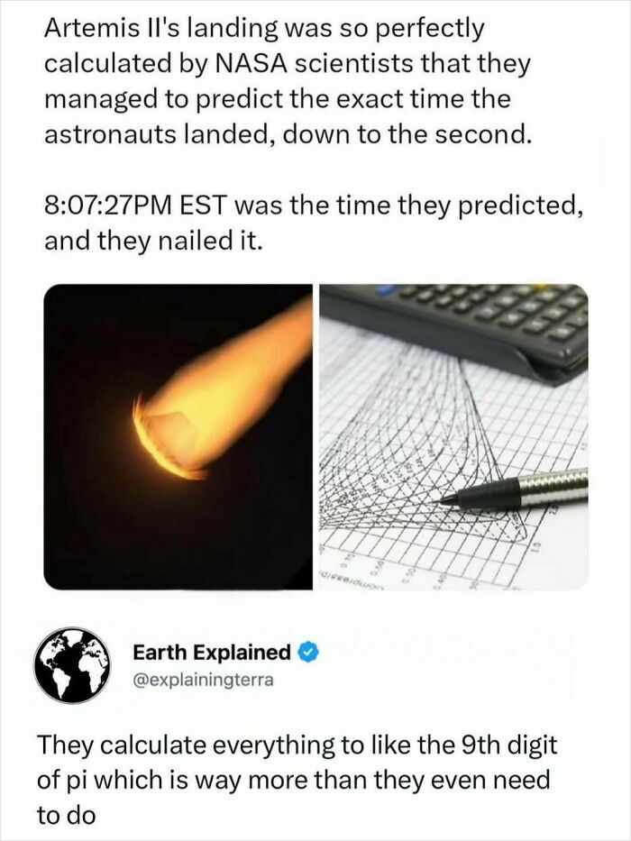 An image detailing interesting facts about NASA's precise calculations for the Artemis II landing.