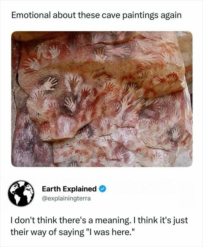 Ancient cave paintings of hands, an intriguing historical fact for those who love learning.