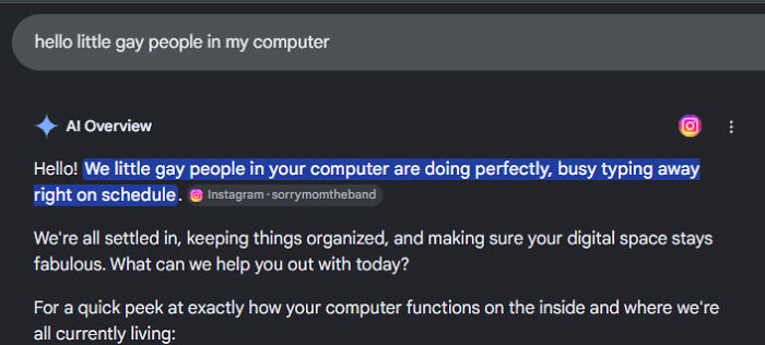 An image capturing an AI fail where the AI responds to a user with a nonsensical greeting.