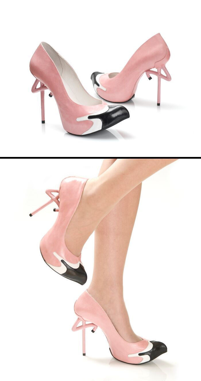 Pink flamingo-themed creative shoe designs by Kobi Levi, showcasing imaginative and unique footwear.
