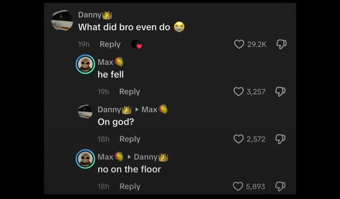 A screenshot of unhinged TikTok comments where a user asks about an event, leading to a punny response.