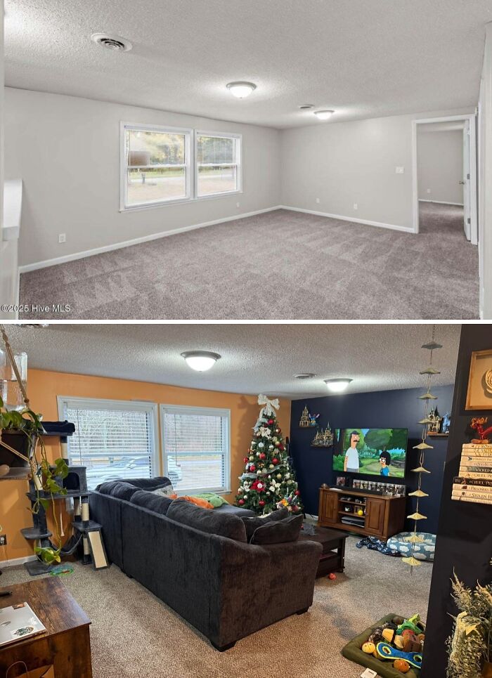Living room renovations with a fresh paint scheme, new furniture, and festive decor to inspire home updates.