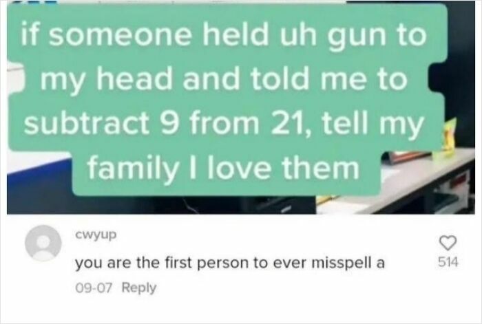 A hilariously savage burn about misspelling a in a math problem.