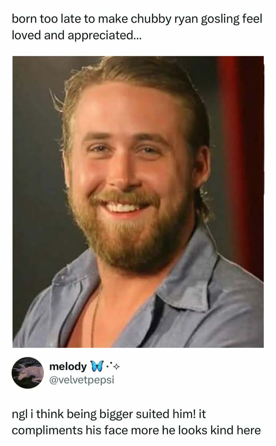 A funny pop culture meme contrasting two images of actor Ryan Gosling with and without a beard.