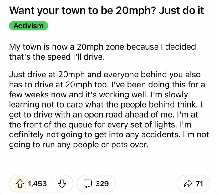 A social media post promoting unsafe driving, reflecting a lack of basic human decency on the road.
